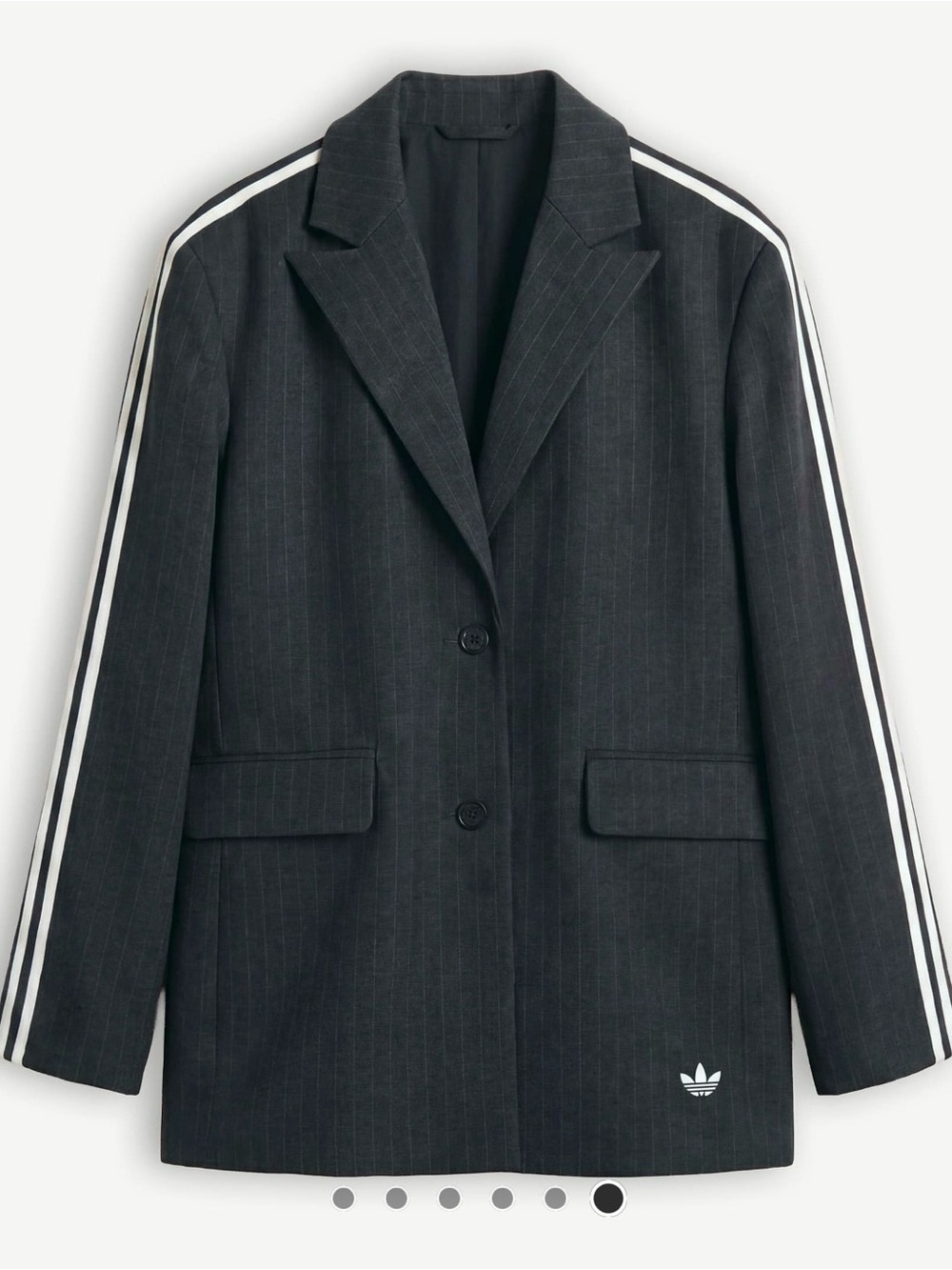adidas Black Pinstripe Kids Blazer with White Sleeve Stripes